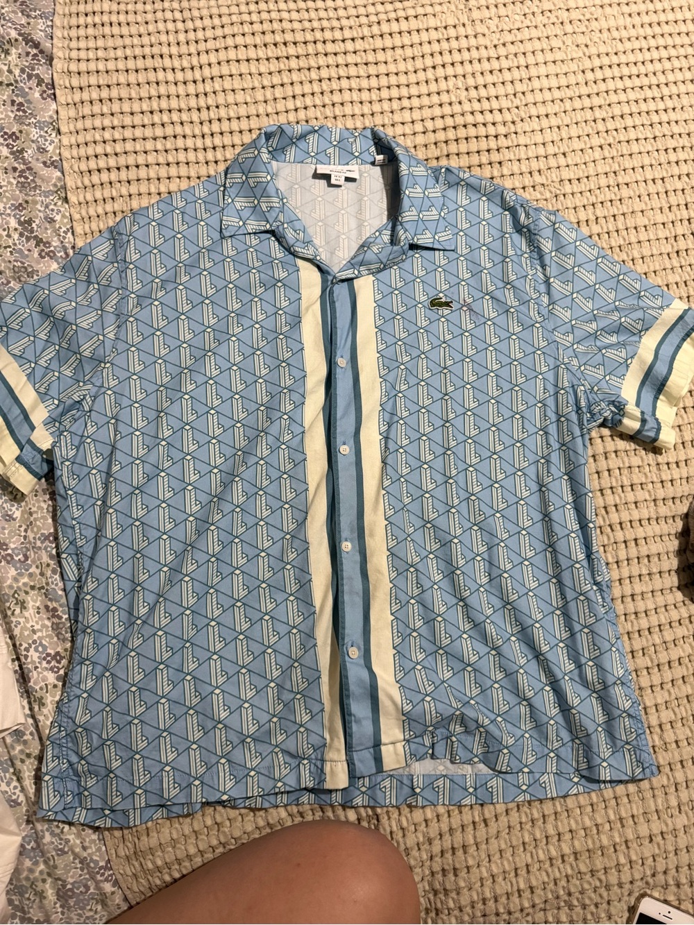 Lacoste Light Blue Geometric Short-Sleeve Button-Down Shirt